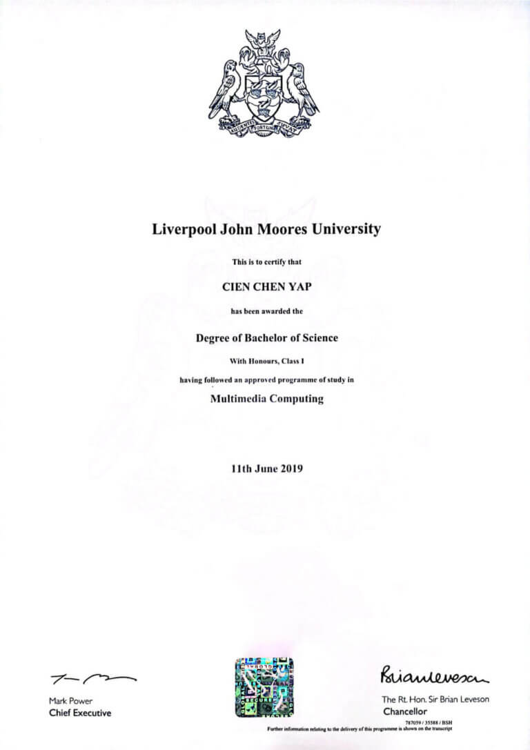 LJMU Certificate Degree in Mutimedia Computing