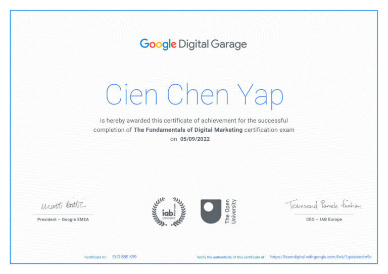 fundamentals of digital marketing certificate yap cien chen